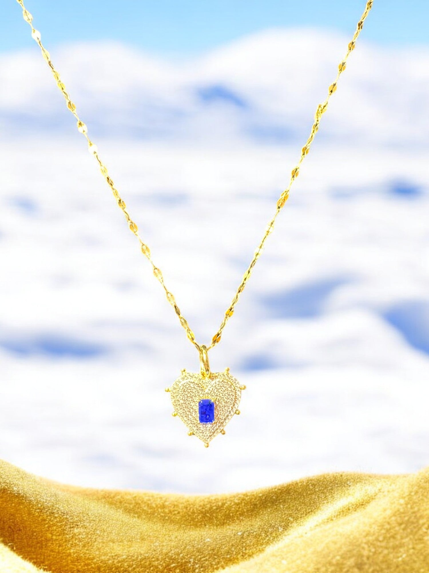 Blue Gold Heart Necklace